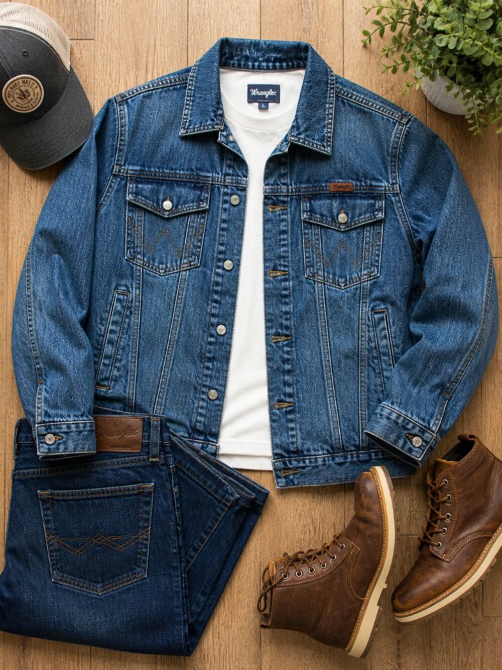 Men's Wrangler Denim Jacket Western Overshirt Blue Layering Size L